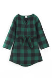 Family Matching Outfits Dark Green Plaid Bowknot Dresses and Long Sleeves T-Shirt