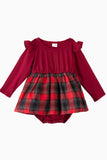 Burgundy Plaid Dresses and Long Sleeves T-Shirt Family Matching Outfits