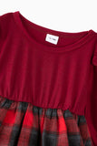 Burgundy Plaid Dresses and Long Sleeves T-Shirt Family Matching Outfits