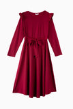 Burgundy Plaid Dresses and Long Sleeves T-Shirt Family Matching Outfits
