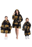 Black Strawberry Family Matching Flannel Oversize Wearable Hoodie Blanket Sweatshirt