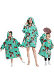 Black Strawberry Family Matching Flannel Oversize Wearable Hoodie Blanket Sweatshirt