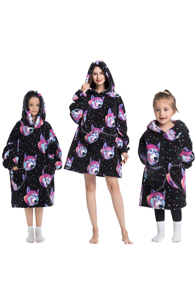 Load image into Gallery viewer, Black Strawberry Family Matching Flannel Oversize Wearable Hoodie Blanket Sweatshirt