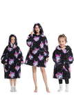 Black Strawberry Family Matching Flannel Oversize Wearable Hoodie Blanket Sweatshirt