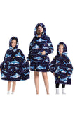 Black Dinosaur Family Matching Flannel Oversize Wearable Hoodie Blanket Sweatshirt