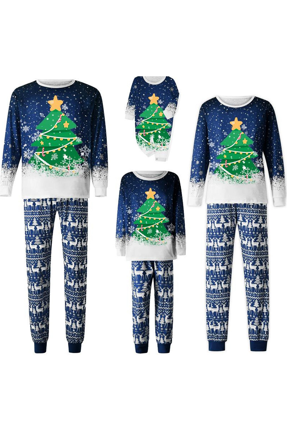 Christmas Family Matching Pajamas Set Blue Christmas Tree Print Pajamas