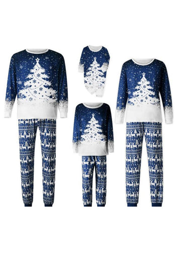 Christmas Family Matching Pajamas Set Blue Christmas Tree Print Pajamas