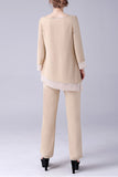 Champagne Long Sleeves 2 Pieces Mother of the Bride Pant Suits