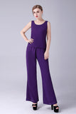 Purple Long Sleeves 3 Pieces Mother of the Bride Pant Suits