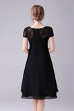 Black A-Line Cap Sleeves Knee Length Mother of the Bride Dress