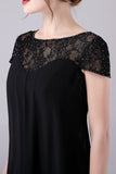 Black A-Line Cap Sleeves Knee Length Mother of the Bride Dress