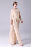 Champagne Long Coat 3 Pieces Mother of the Bride Pant Suits