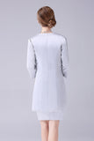 Silver Sheath Knee Length Mother of the Bride Dress With Coat