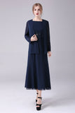 Navy Boat Neck A-Line 2 Pieces Mother of the Bride Dress