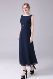 Navy Boat Neck A-Line 2 Pieces Mother of the Bride Dress