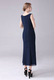 Navy Boat Neck A-Line 2 Pieces Mother of the Bride Dress