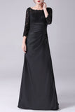 Black A-Line Boat Neck Long Sleeves Mother of the Bride Dress