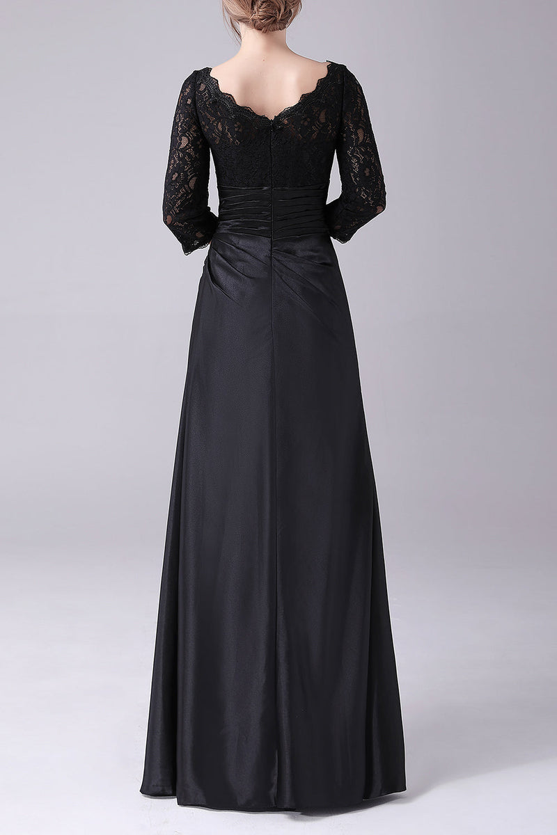 Load image into Gallery viewer, Black A-Line Boat Neck Long Sleeves Mother of the Bride Dress