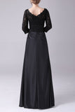 Black A-Line Boat Neck Long Sleeves Mother of the Bride Dress