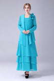 Blue A-Line Scoop Neck Chiffon Floor-Length Mother Of the Bride Dress