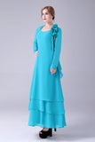 Blue A-Line Scoop Neck Chiffon Floor-Length Mother Of the Bride Dress