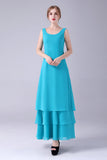 Blue A-Line Scoop Neck Chiffon Floor-Length Mother Of the Bride Dress