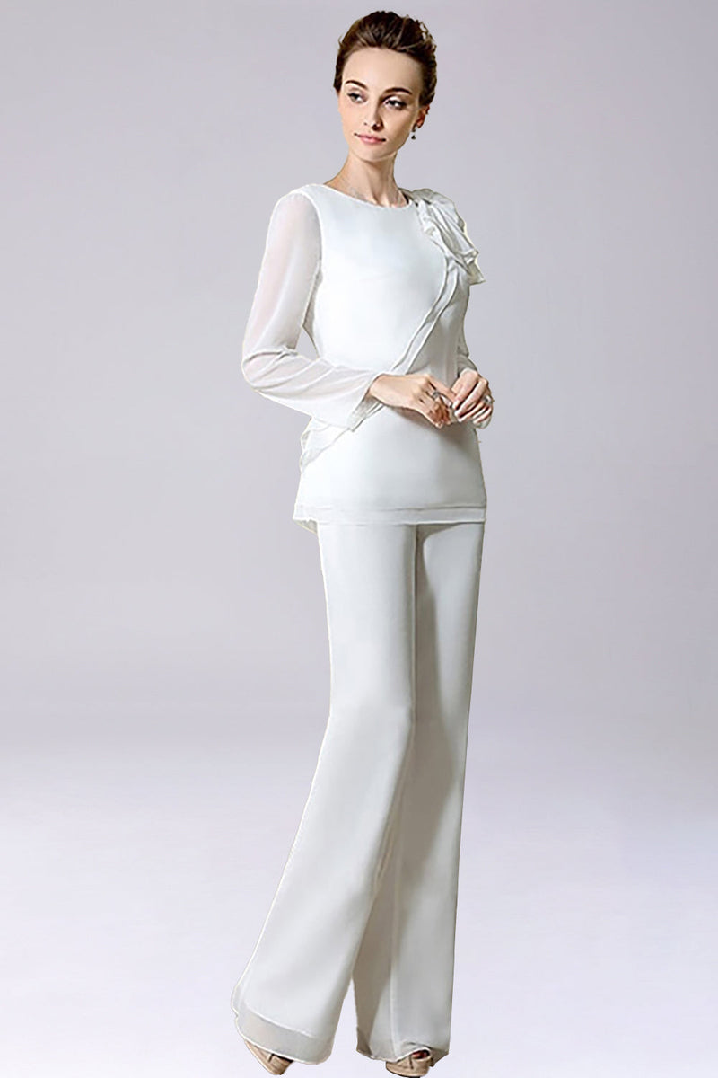 Load image into Gallery viewer, Jumpsuit/Pantsuit Separates Floor-Length Chiffon Mother of the Bride Dress With Bow