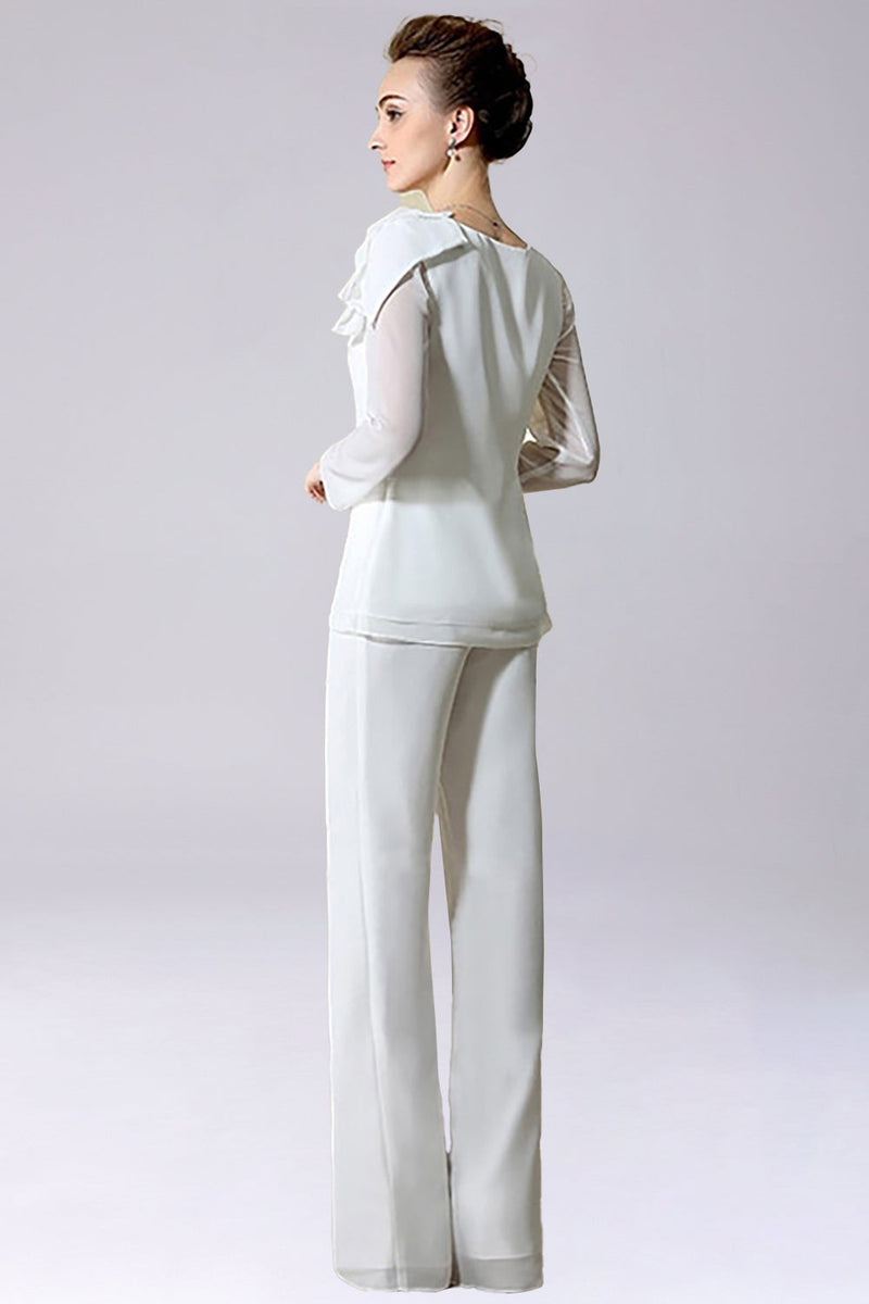 Load image into Gallery viewer, Jumpsuit/Pantsuit Separates Floor-Length Chiffon Mother of the Bride Dress With Bow
