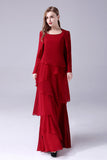 Burgundy A-Line Scoop Neck Chiffon Floor-Length Mother Of the Bride Dress