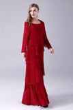 Burgundy A-Line Scoop Neck Chiffon Floor-Length Mother Of the Bride Dress