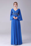 Royal Blue A-Line V-Neck Pleated Floor-Length Mother Of the Bride Dress With Beading