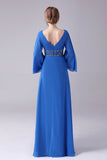 Royal Blue A-Line V-Neck Pleated Floor-Length Mother Of the Bride Dress With Beading