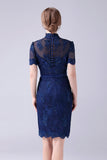 Navy Mermaid Beaded Knee-Length Mother Of the Bride Dress With Appliques