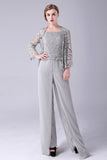 Sliver Jumpsuit/Pantsuit Separates Lace Chiffon Mother of the Bride Dress