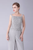 Sliver Jumpsuit/Pantsuit Separates Lace Chiffon Mother of the Bride Dress