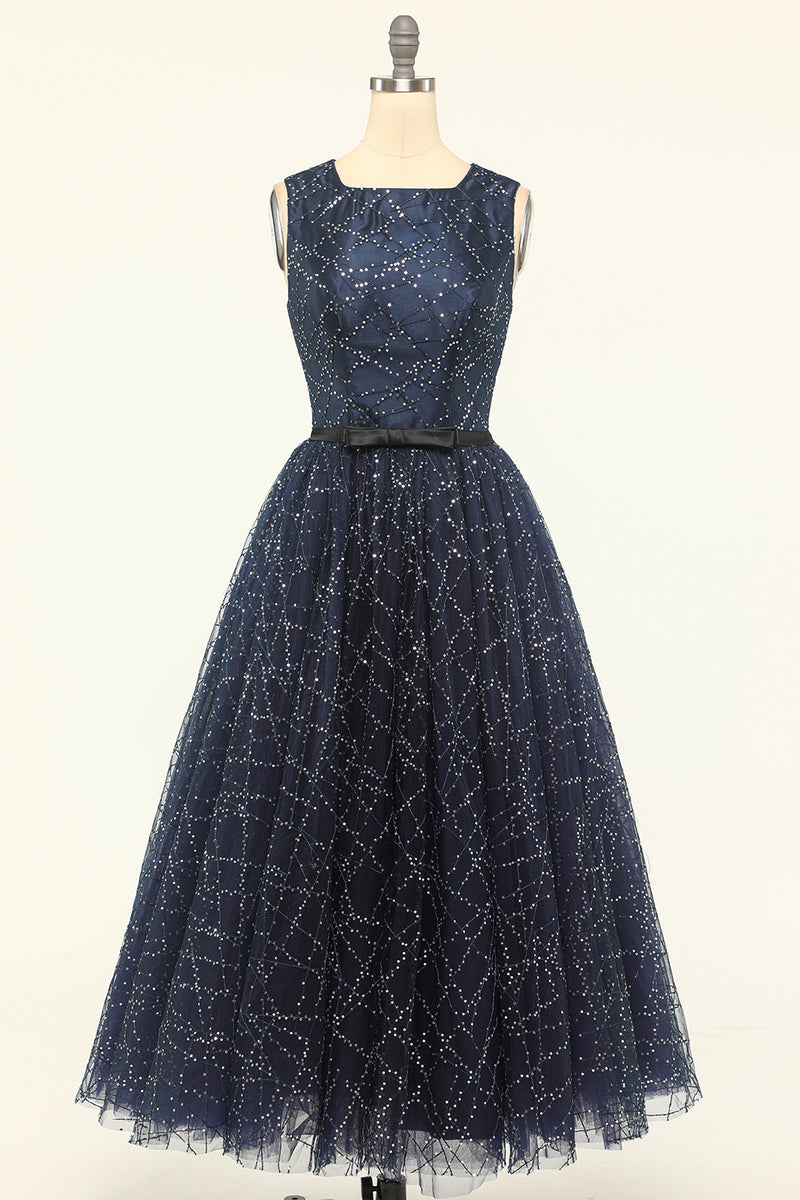 Load image into Gallery viewer, Glitter Navy Tulle Formal Dress