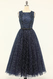 Glitter Navy Tulle Formal Dress