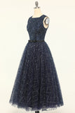 Glitter Navy Tulle Formal Dress