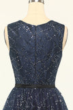 Glitter Navy Tulle Formal Dress