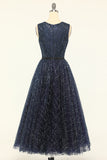 Glitter Navy Tulle Formal Dress