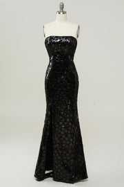 Black Strapless Sequined Mermaid Formal Dress