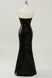 Black Strapless Sequined Mermaid Formal Dress