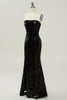Load image into Gallery viewer, Black Strapless Sequined Mermaid Formal Dress