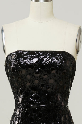 Black Strapless Sequined Mermaid Formal Dress