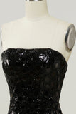 Black Strapless Sequined Mermaid Formal Dress