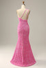 Load image into Gallery viewer, Fuchsia Sequined One Shoulder Mermaid Formal Dress With Slit