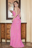 Load image into Gallery viewer, Mermaid One Shoulder Fuchsia Sequins Long Formal Dress with Split Front