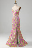 Hot Pink Sparkly Mermaid Formal Dress with Slit