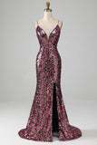 Purple Mermaid Sparkly Formal Dress with Slit