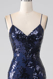 Shimmering Sequin Mermaid Spaghetti Strap Formal Dress with Slit